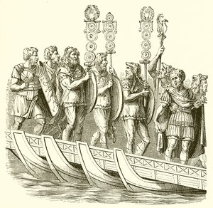 Roman Soldiers Crossing a Bridge of Boats by English School