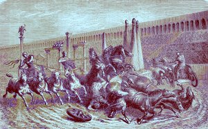Roman Public Games Under the Empire - The Chariot Race in the Circus (illustration from The Illustrated History of the World, published c.1880)