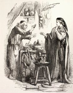 Romeo buys poison from the apothecary, illustration from Romeo and Juliet, from 