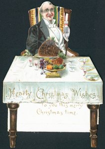 Rotund Man at the Table, Christmas Card by English School