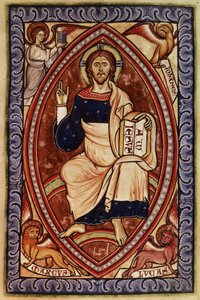 Christ in Majesty with Symbols of the Evangelists, from the Westminster Psalter, c.1250 by English School
