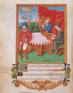 Tudor musicians, from the Psalter of Henry VIII, c.1530-47 by English School