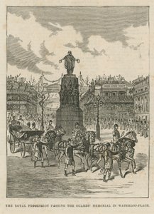Royal procession passing the Guards Memorial in Waterloo Place