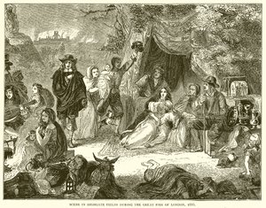 Scene in Highgate Fields during the Great Fire of London, 1666 by English School