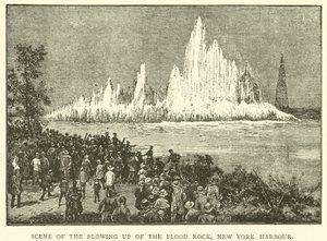 Scene of the Blowing up of the Flood Rock, New York Harbour by English School