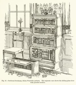 Sectional Bookcase, Globe-Wernicke pattern, the separate case shows the sliding glass door with parallel motion