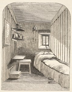 Separate sleeping-cell in one of the new wings of the Female Convict Prison at Brixton, illustration from The Criminal Prisons of London and Scenes from Prison Life by Henry Mayhew and John Binny, pub by English School