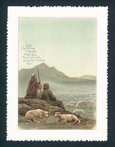 Shepherd and sheep by English School