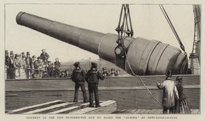 Shipment of the New Hundred-Ton Gun on Board the "Europa" at Newcastle-on-Tyne (engraving)