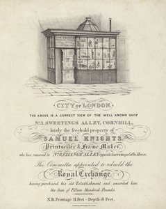 Shop of Samuel Knights, printseller and frame maker, 3 Sweetings Alley, Cornhill, City of London by English School