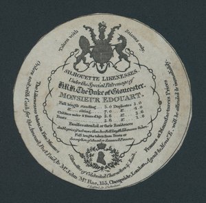 Silhouette Likenesses, Monsieur Edouart, Co 155 Cheapside, London, Trade Card
