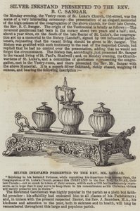 Silver Inkstand presented to the Reverend B C Sangar