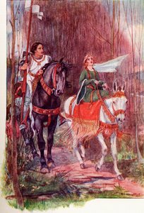 Sir Lancelot and Queen Guinevere. Coloured Illustration from the Book 