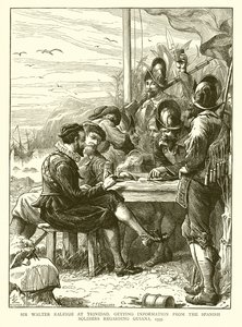 Sir Walter Raleigh at Trinidad, getting Information from the Spanish Soldiers regarding Guiana, 1595