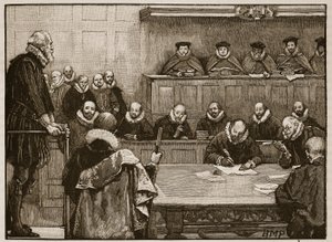 Sir Walter Raleigh Before the Judges, Illustration from Cassell