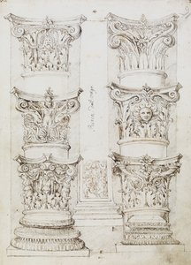 Six Capitals, a Lesene and Two Column Bases, Folio 1, The Master of the Oxford Album, c.1512-17