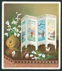 Snowdrops and Screen on Table by English School