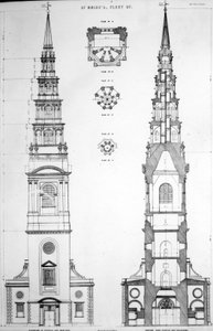 St. Brides, Fleet Street, Elevation of the West End, 19th Century