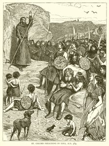St. Columb Preaching in Iona, A.D. 564 by English School