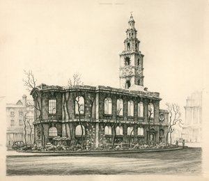St Mary-Le-Strand, London, pencil sketch dated 1942 by English School
