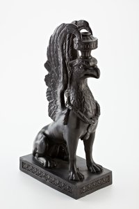 Staffordshire Wedgwood basalt ware candlestick in the form of a griffin, c.1771-80