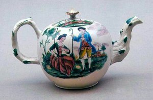 Staffordshire Salt-Glazed Teapot Decorated en Famille Rose by English School