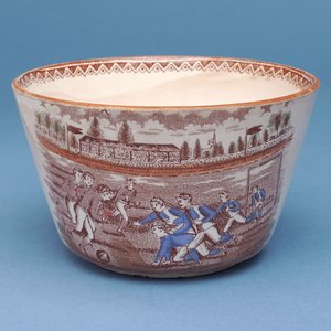 Sugar bowl with transfer print design of an early football match (ceramic) by English School