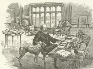 Tennyson in his library by English School