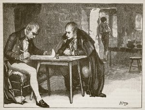 The Agents of Britain and Sweden signing the treaty against Napoleon, illustration from Cassell