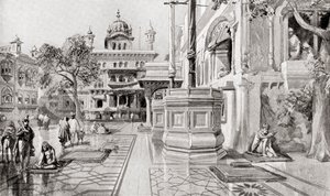 The Akal Takht or Akal Bunga, Harmandir Sahib (Golden Temple) Complex, Amritsar, Punjab, India in 1864 by English School