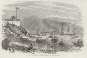 The Arrival of the British Flag Ship Calcutta at the Bogue Forts by English School