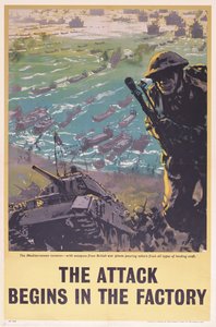 The Attack Begins in the Factory, WWII poster, 1943