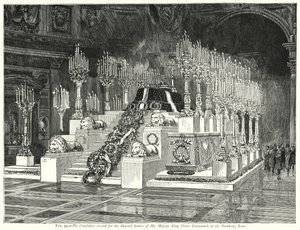 The Catafalque Erected for the Funeral Service of His Majesty King Victor Emmanuel, in the Pantheon, Rome by English School