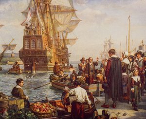 The Departure of the Pilgrim Fathers in 1620, illustration from 