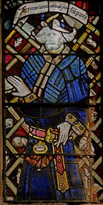 Window depicting a prophet (composite figure) with jewels of inset coloured glass
