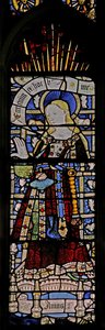 Window depicting the Virgin Mary (composite figure) - with jewels of inset glass