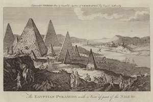The Egyptian Pyramids with a view of part of the Nile