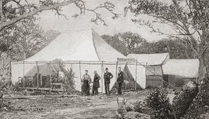 The First Presbyterian Church, Miami, Florida, United States of America in the late 19th century. The church, founded by The Reverend Henry Keigwin in 1896, started in a rough board restaurant before services moved to a tent. From The Strand Magazine by English School