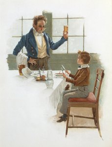 The Friendly Waiter, illustration to David Copperfield by Charles Dickens by English School