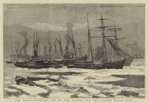 The Frost, floating Ice on the Thames off the Custom House Quay by English School