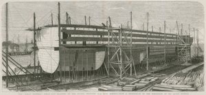 The Great Eastern Steamship; Building on the Stocks, Millwall by English School