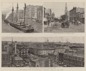 The Great Fire at Milwaukee, General Views of the City by English School