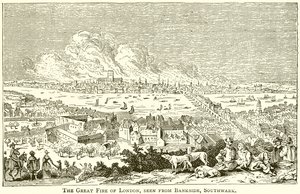 The Great Fire of London, Seen from Bankside, Southwark by English School