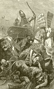 The Great Sesostris (Rameses II) in the Battle of Kadesh by English School