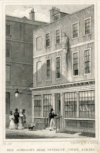 The Grecian Coffee House, Devereux Court, Strand, featuring a bust of Ben Johnson by English School