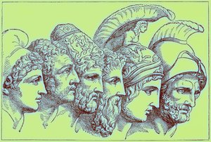 The Heroes of the Trojan War: Paris, Diomedes, Odysseus, Nestor, Achilles, Agamemnon by English School
