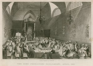 The King proroguing Parliament in the House of Lords, April 1831 by English School