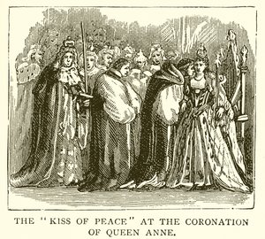 The Kiss of Peace at the Coronation of Queen Anne by English School