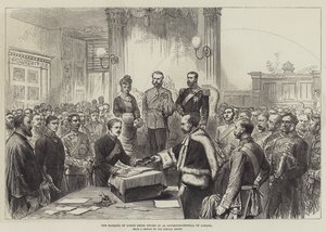 The Marquis of Lorne being sworn in as Governor-General of Canada by English School