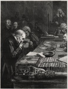 The Opening of Parliament, 31 January 1893, Mr William Ewart Gladstone, supported by Mr Marjoribanks and Mr H Gladstone, taking the Oath (Illustration for The Graphic)